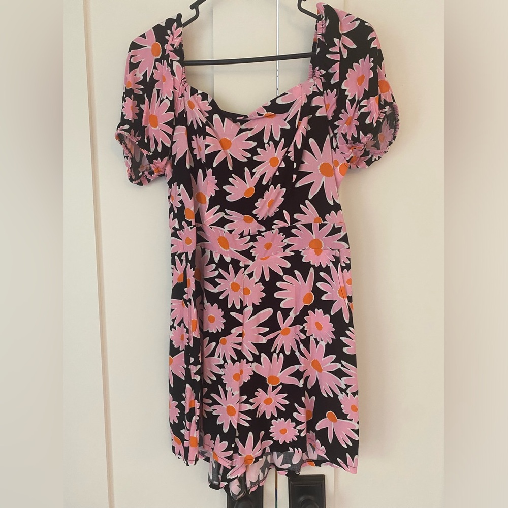 Black and pink rayon romper